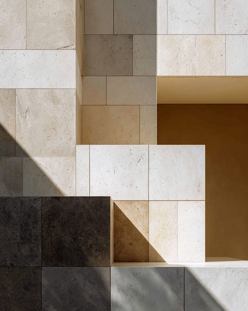 Balanced sculptural arrangement of stone planes representing a Tier 1 commercial cleaning contract that is working as intended.